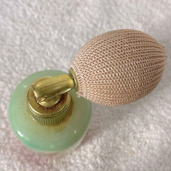 Vintage Pink Green Genuine Alabaster Perfume Atomizer Puff Sprayer Bottle - Picture 13 of 15